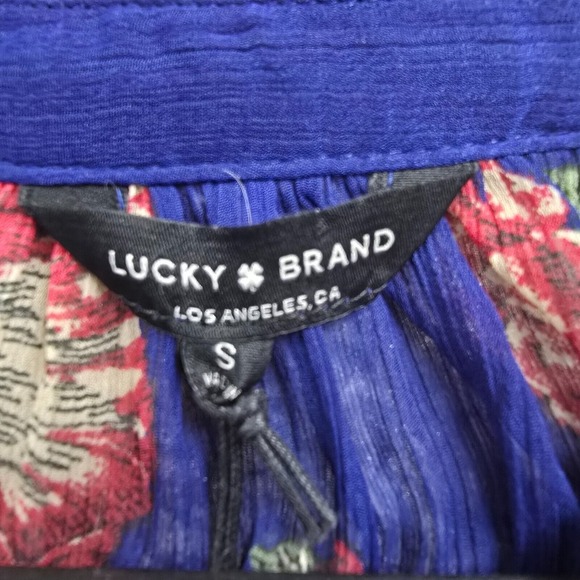 Lucky Brand Floral Sheer Tassel Blouse Womens Small‎ Blue Boho Airy Popover Top - Picture 5 of 13
